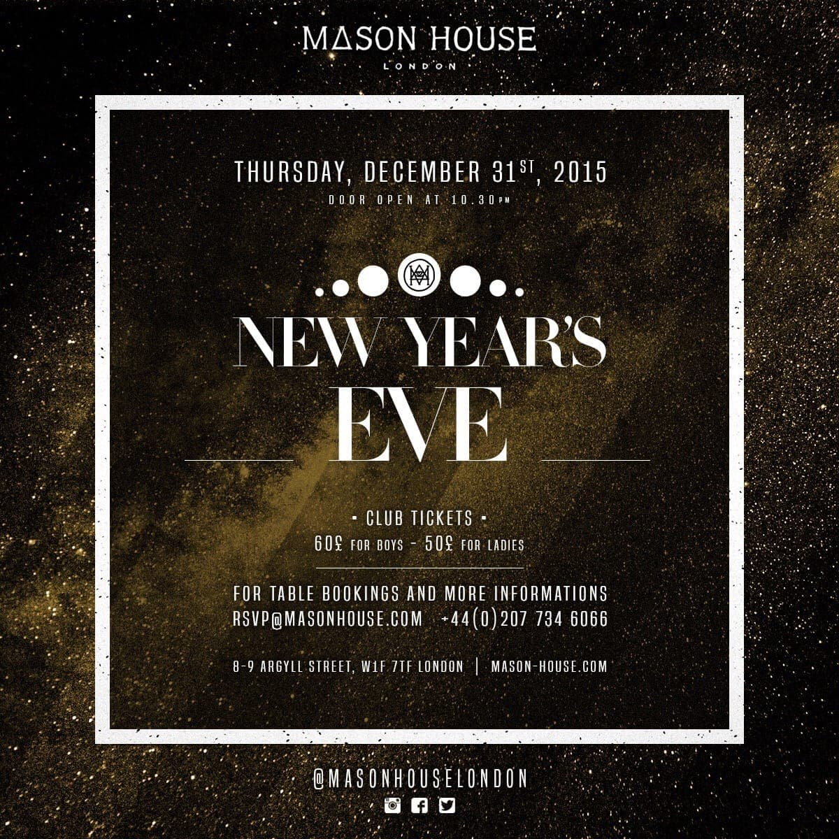 Mason House New Years Eve 2017 - London Night Guide