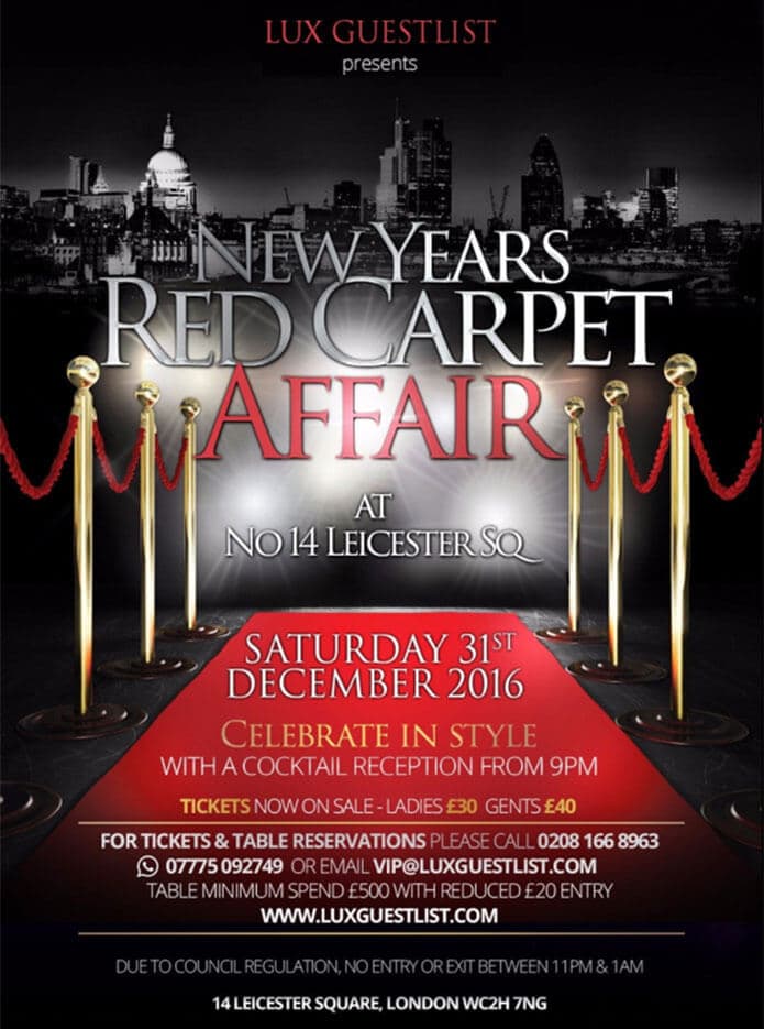 14 Leicester Square New Years Eve 2017 - London Night Guide