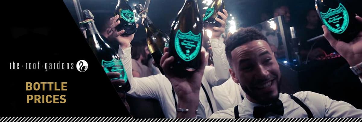 Drinks and Bottle Prices Menu for Roof Gardens - London Night Guide
